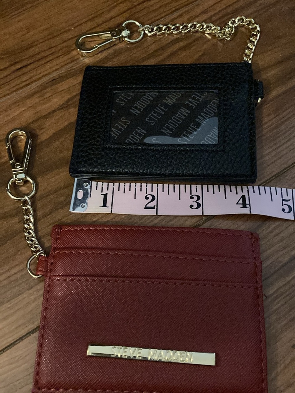Steve Madden Black ID Card Holder and Red Card Pocket with Gold Chain